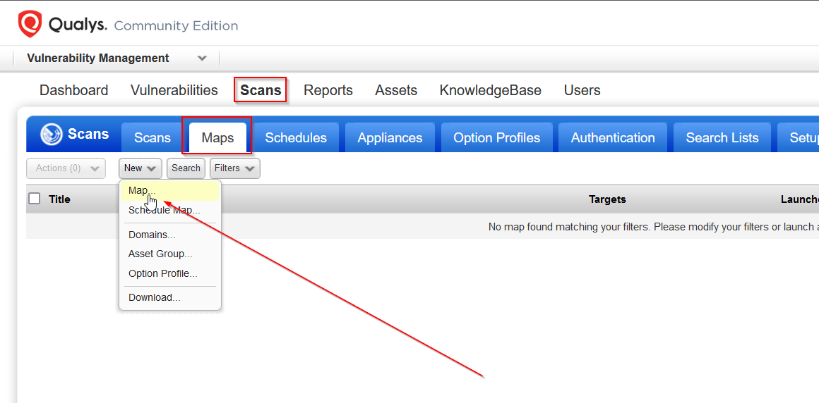 Qualys Navigate to Map Scan